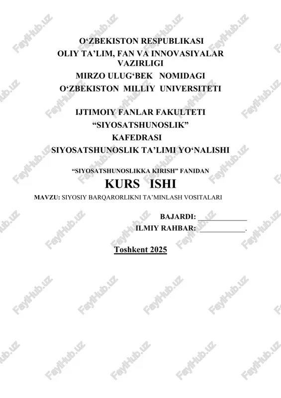 siyosiy barqarorlikni ta’minlash vositalari — DOCX