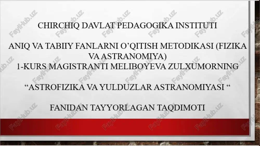 aniq va tabity fanlarni o’qitish metodikasi (fizika va astranomiya) — PPTX