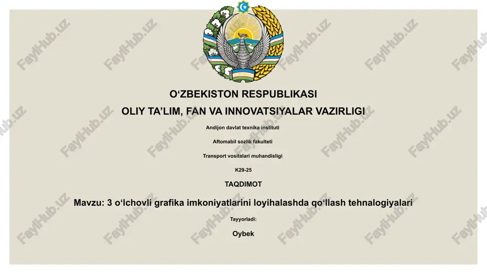 3 oʻlchovli grafika imkoniyatlarini loyihalashda qoʻllash tehnalogiyalari — PPTX