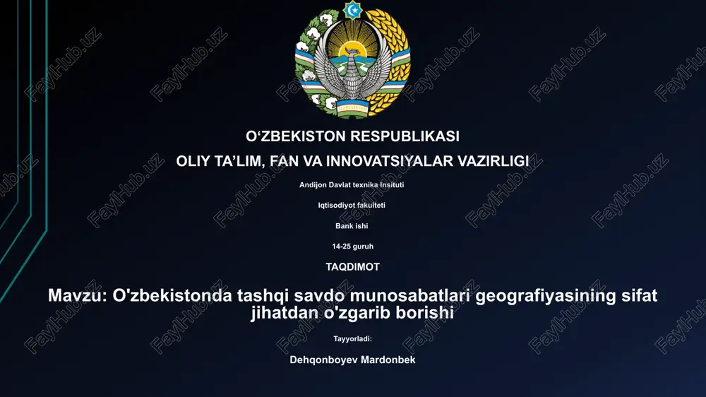 o'zbekistonda tashqi savdo munosabatlari geografiyasi — PPTX