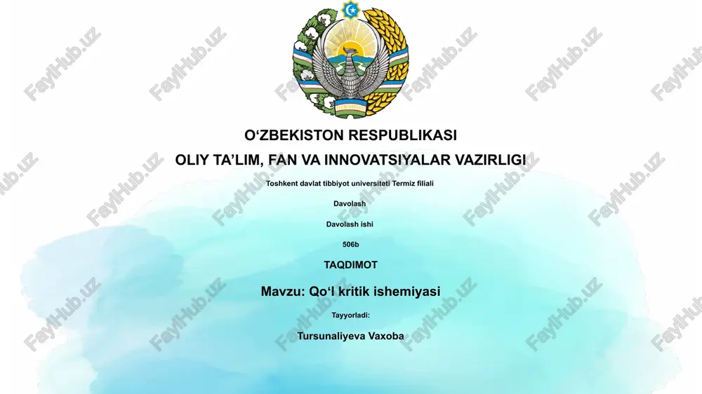 qoʻl kritik ishemiyasi — PPTX