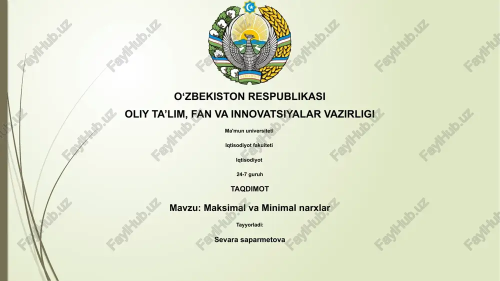 maksimal va minimal narxlar — PPTX