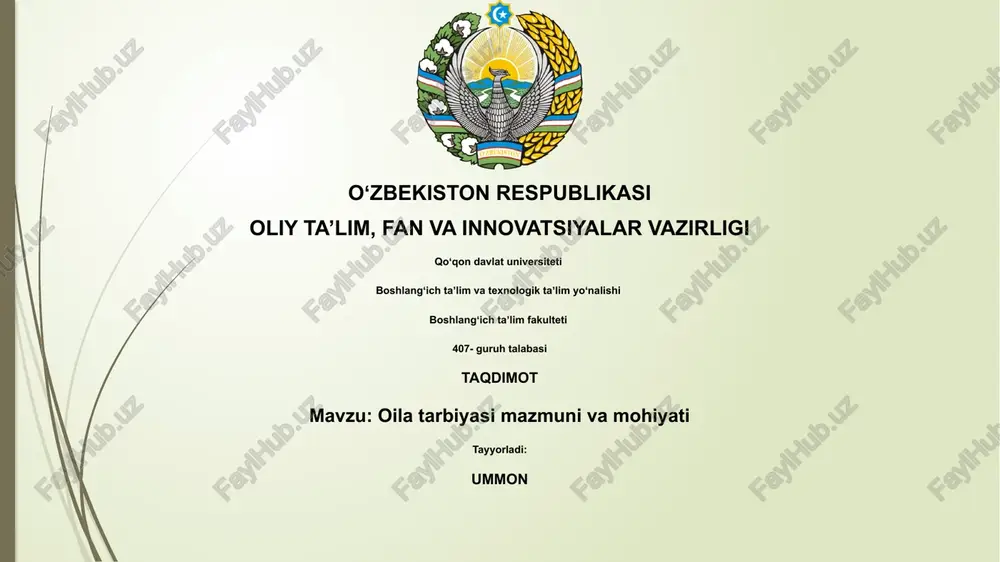 oila tarbiyasi mazmuni va mohiyati — PPTX