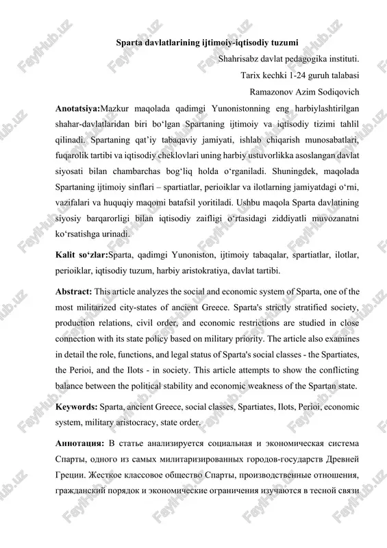 sparta davlatlarining ijtimoiy-iqtisodiy tuzumi — DOCX