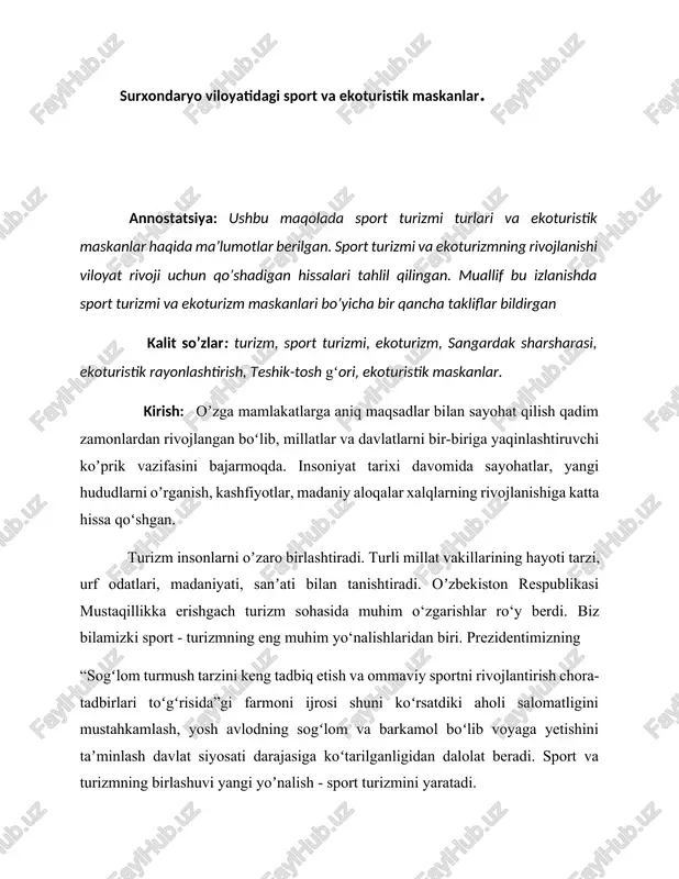 sport va ekoturistik maskanlar maqola — DOCX