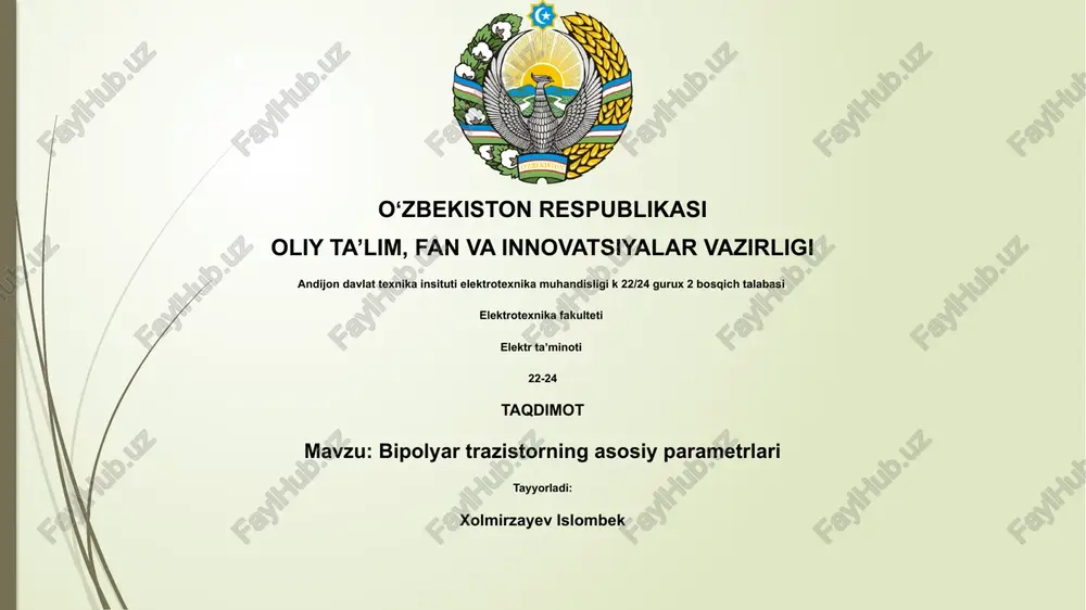 bipolyar trazistorning asosiy parametrlari — PPTX