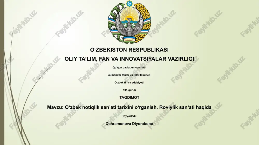 oʻzbek notiqlik sanʼati tarixini oʻrganish — PPTX