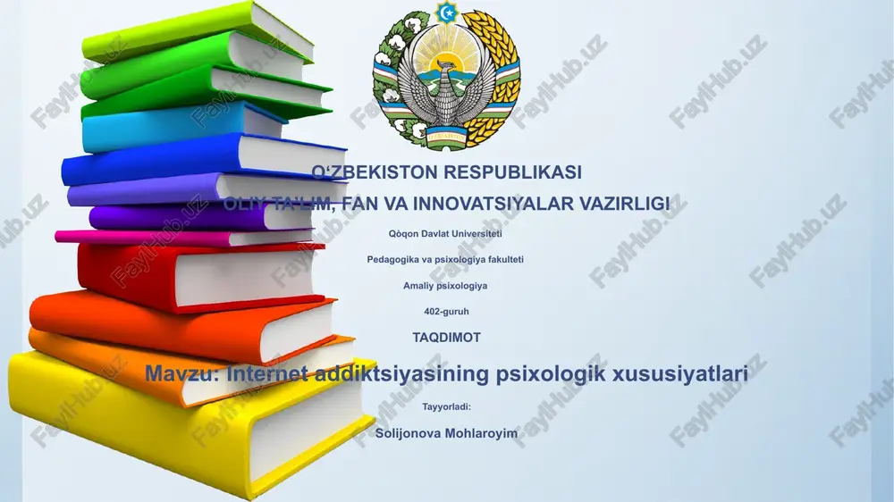 internet addiktsiyasining psixologik xususiyatlari — PPTX
