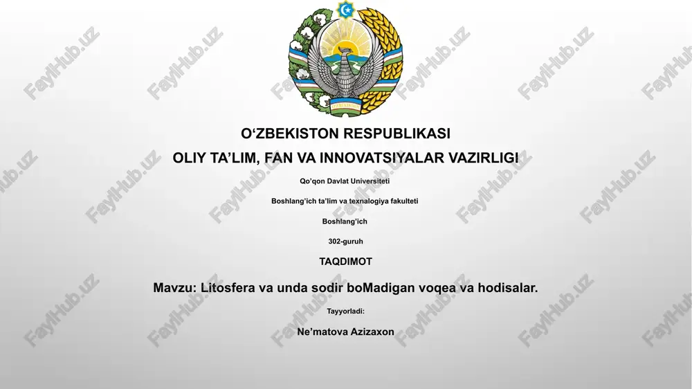 litosfera va unda sodir bomadigan voqea va hodisalar — PPTX