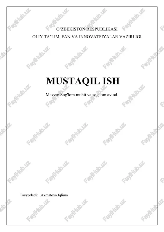 sog'lom muhit va sog'lom avlod — DOCX