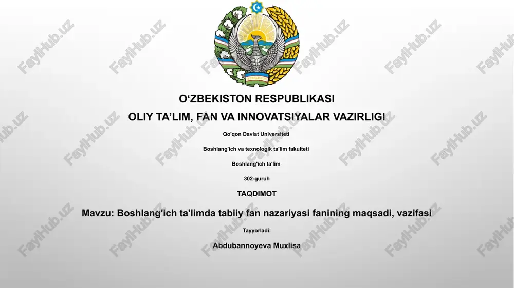 boshlang'ich ta'limda tabiiy fan nazariyasi — PPTX