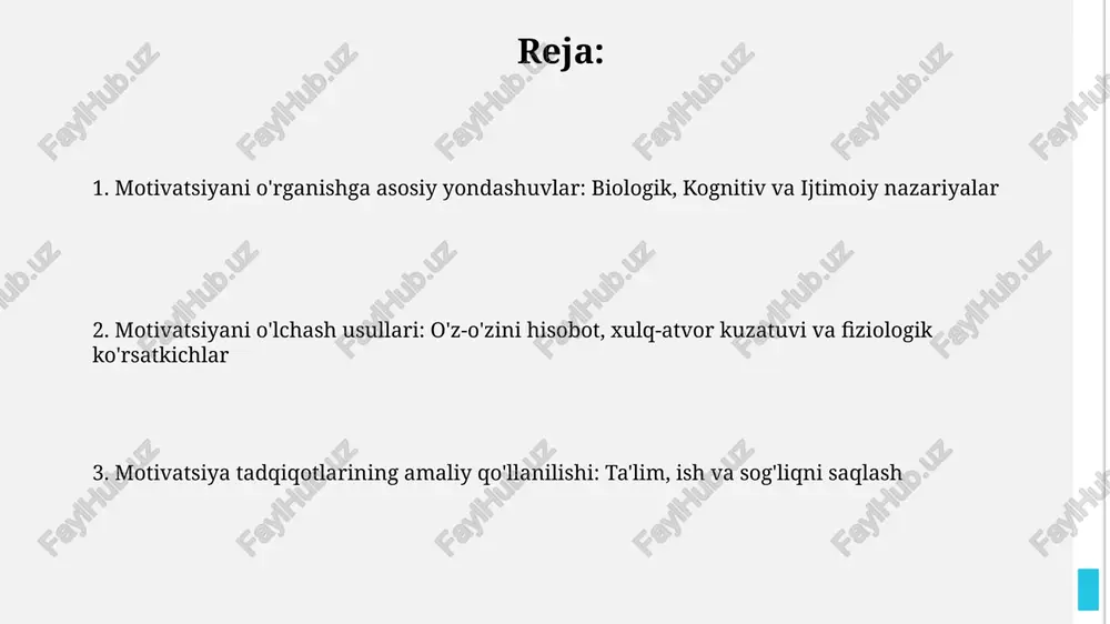 motivatsiyani o'rganishga asosiy yondashuvlar — PPTX