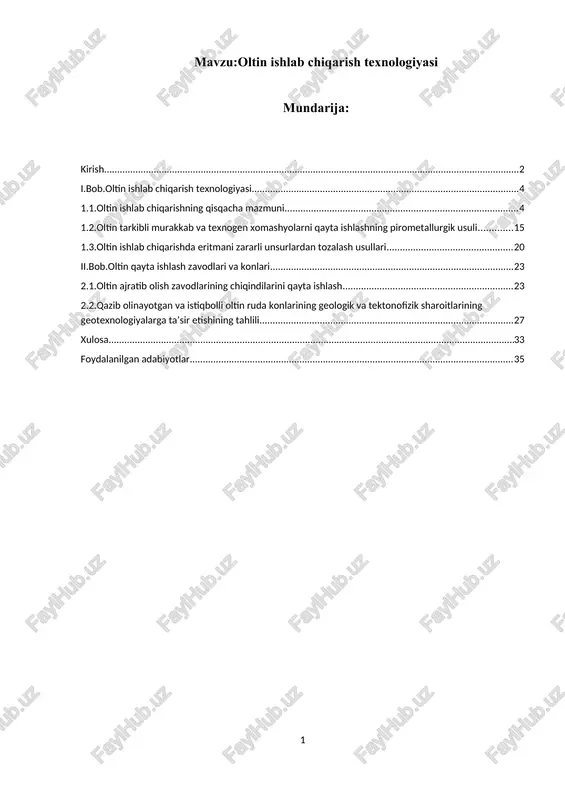 oltin ishlab chiqarish texnologiyasi — DOCX