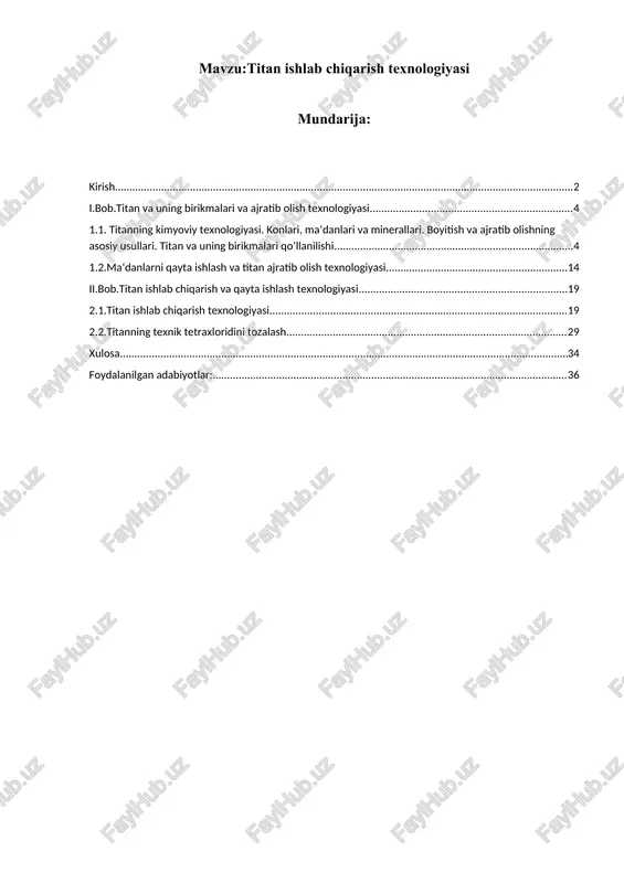 titan ishlab chiqarish texnologiyasi — DOCX