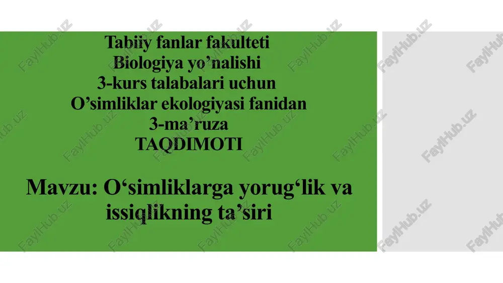 o‘simpliklar gayorug‘lik va issiqlikning ta’siri — PPTX
