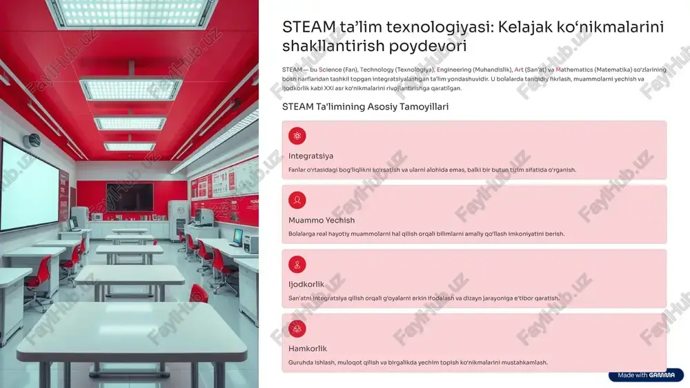 steam ta’lim texnologiyasi: kelajak ko‘nikmalarini shakllantirish poydevori — PPTX