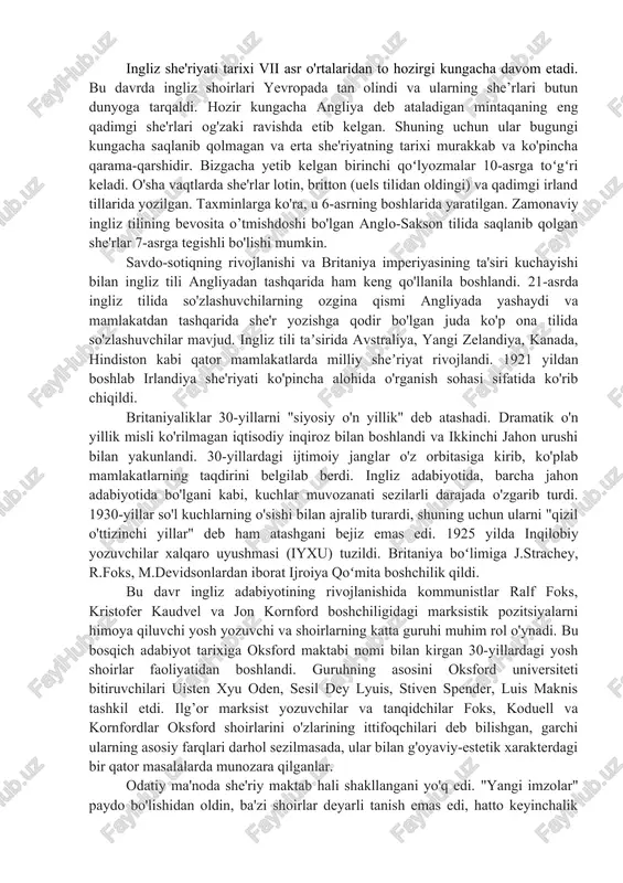 ingliz she'riyati tarixi — DOCX