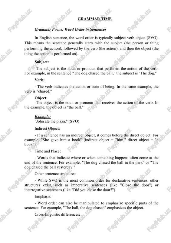 word order in sentences — DOCX