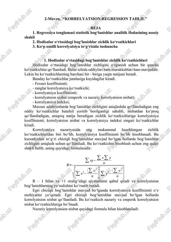 korrelyatsion-regression tahlil — DOCX