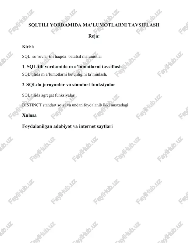 sqltili yordamida ma’lumotlarni tavsiflash — DOCX
