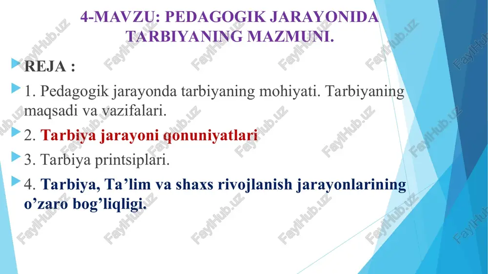 pedagogik jarayonida tarbiyaning mazmuni — PPT