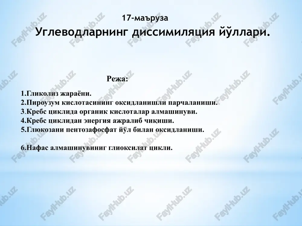 uglevodlarning dissimilyatsiya yo'llari — PPTX