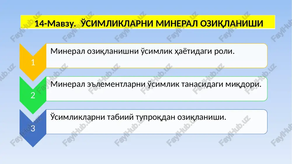 o'simliklarni mieral oziqlanishi — PPTX
