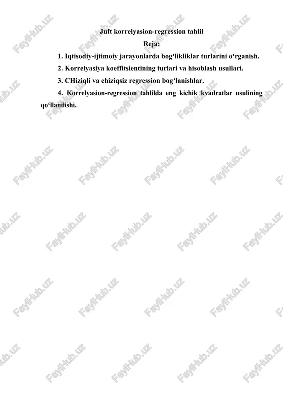 juft korrelyasion-regression tahlil — DOCX