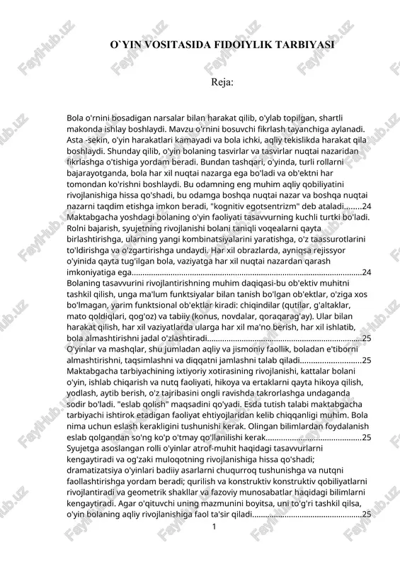 o`yin vositasida fidoiylik tarbiyasi — DOCX