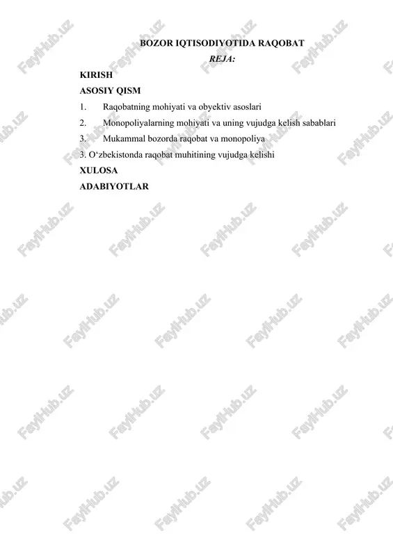raqobat bozor iqtisodiyotida — DOC