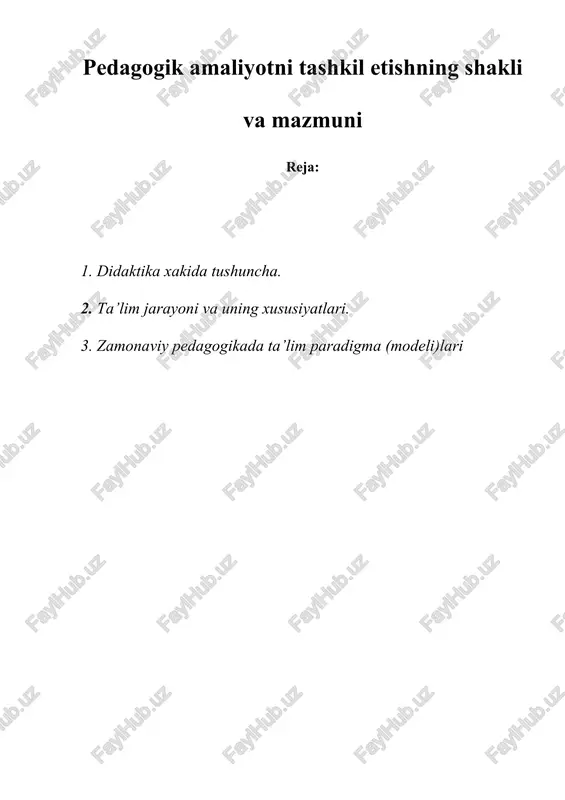 pedagogik amaliyotni tashkil etishning shakli va mazmuni — DOC