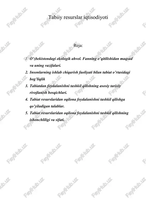 tabiiy resurslar iqtisodiyoti — DOC