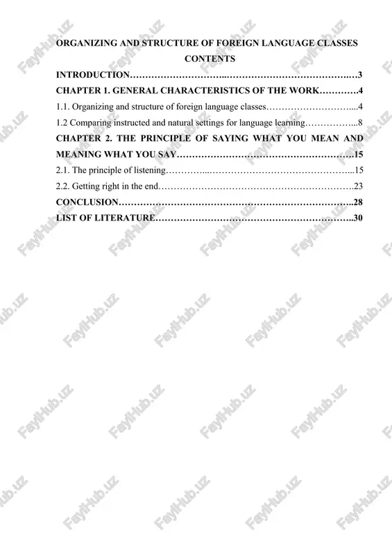 organizing and structure of foreign language classes — DOC