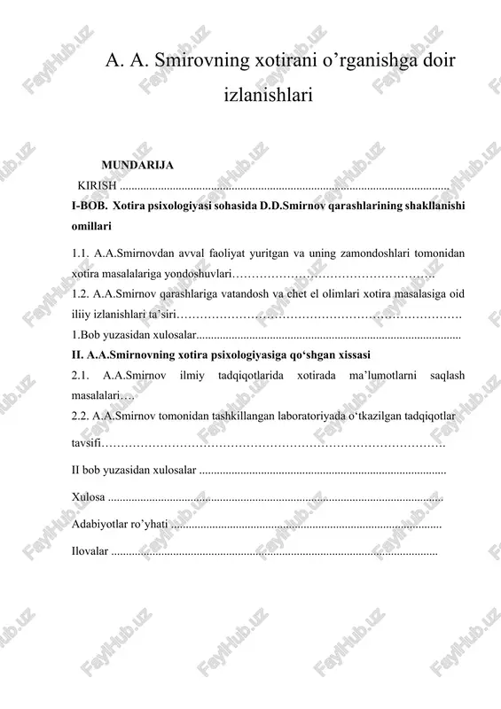 a. a. smirovning xotirani o’rganishga doir izlanishlari — DOCX