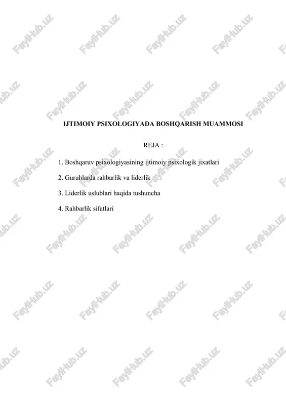 ijtimoiy psixologiyada boshqarish muammosi — DOC