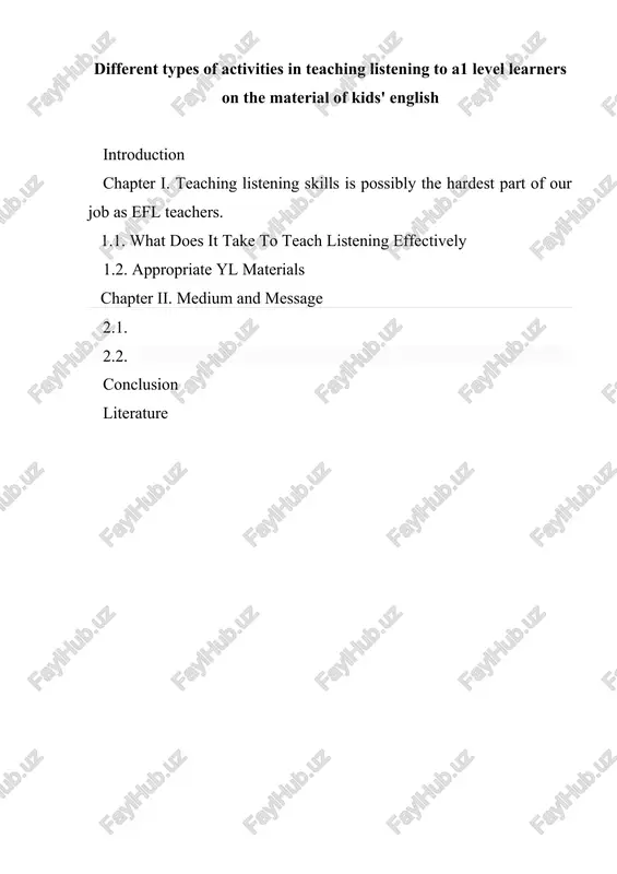 teaching listening skills to a1 level learners — DOCX