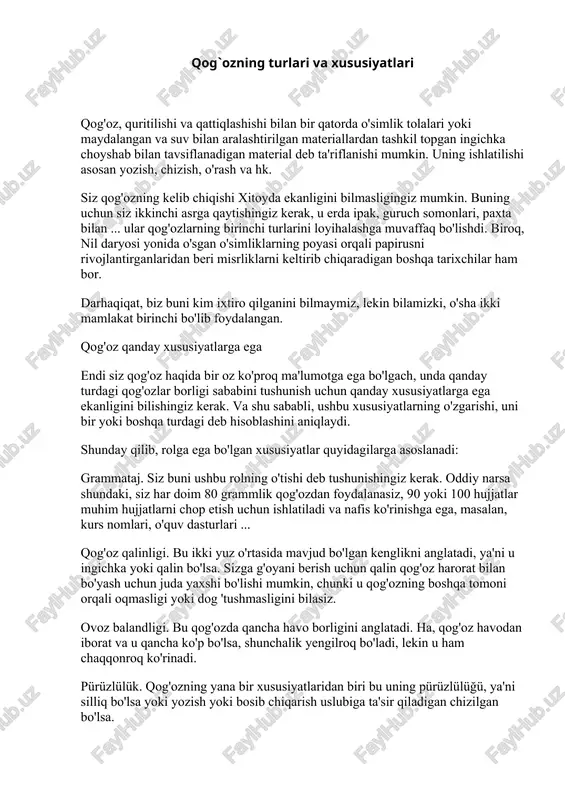 qog'ozning turlari va xususiyatlari — DOCX