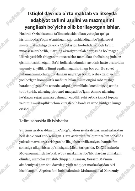 adabiyot ta'limi usullari — DOCX
