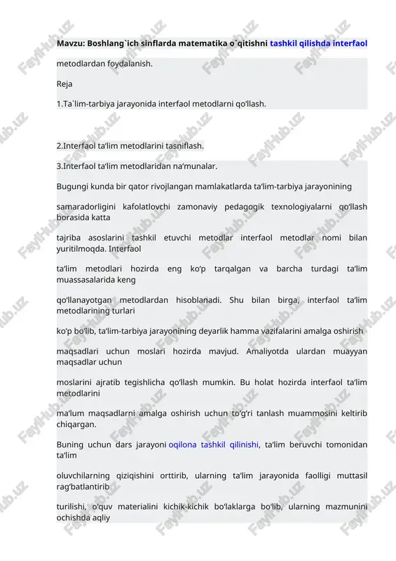boshlang`ich sinflarda matematika o`qitish — DOCX