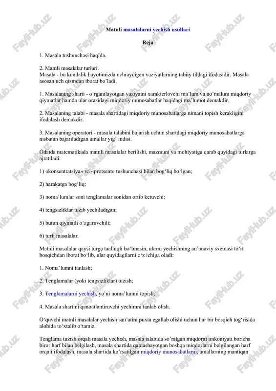 matnlimasalalarni yechish usullari — DOCX