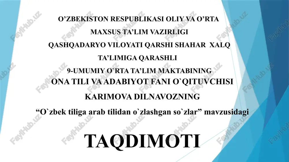 "o`zbektiligaarabtilidano`zlashganso`zlar" — PPTX