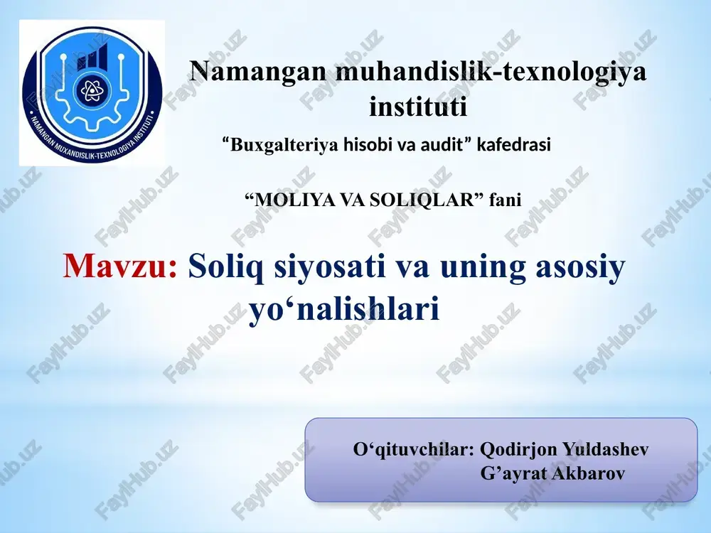 soliq siyosati va uning asosiy yo‘nalishlari — PPTX