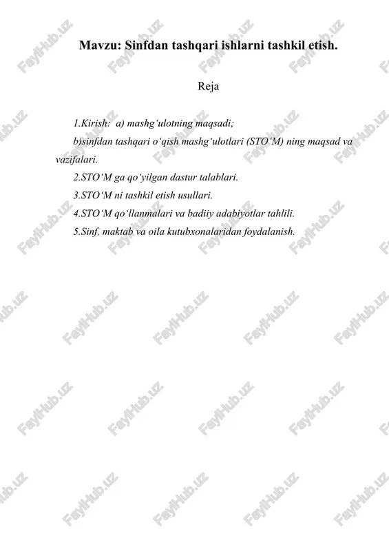 sinfdan tashqari ishlarni tashkil etish — DOCX