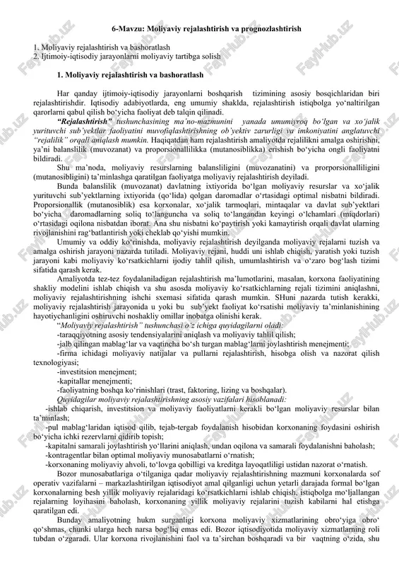 moliyaviy rejalashtirish va prognozlashtirish — DOCX