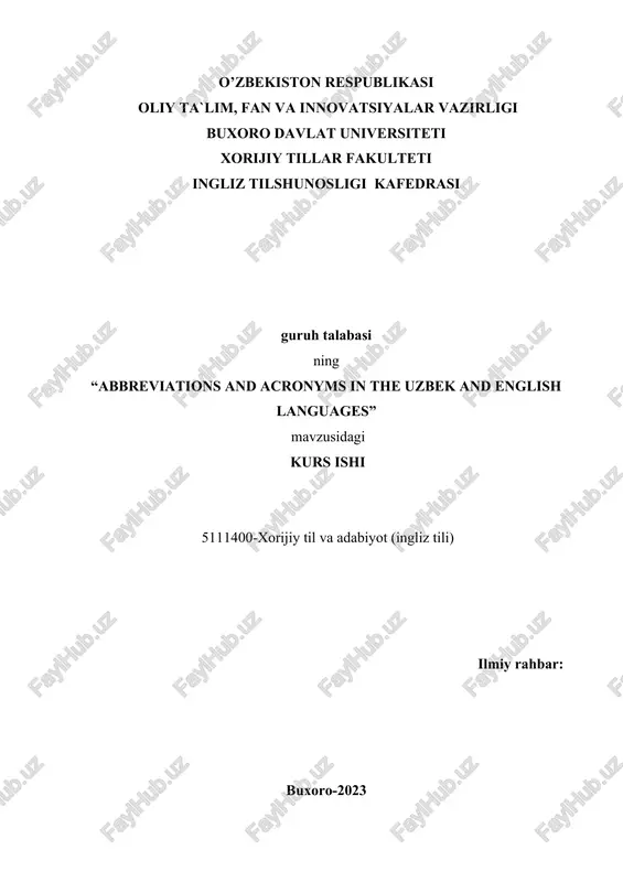 abbreviations and acronyms in the uzbek and english languages — DOCX