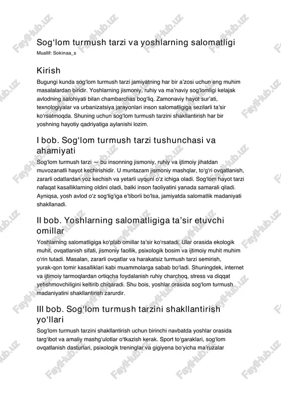 sogʻlom turmush tarzi va yoshlarning salomatligi — PDF