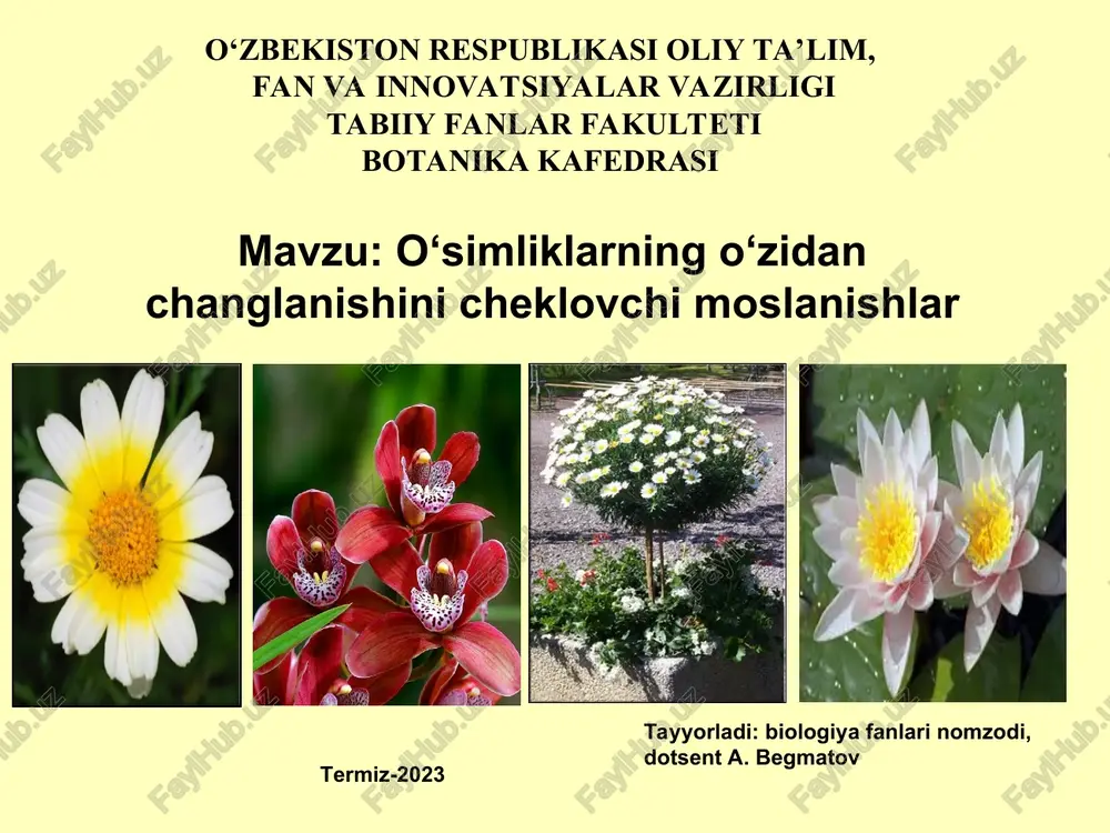 o‘simliklarning o‘zidan changlanishini cheklovchi moslanishlar — PPT