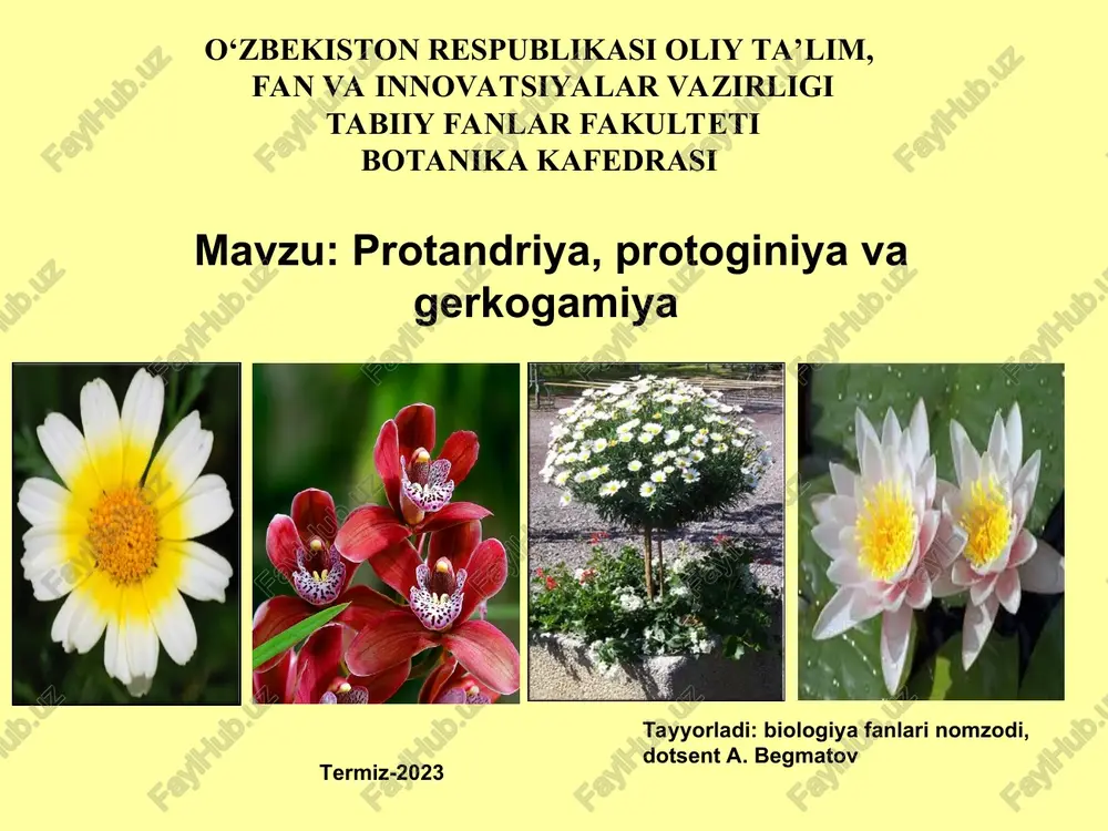 protandriya, protoginiya va gerkogamiya — PPT