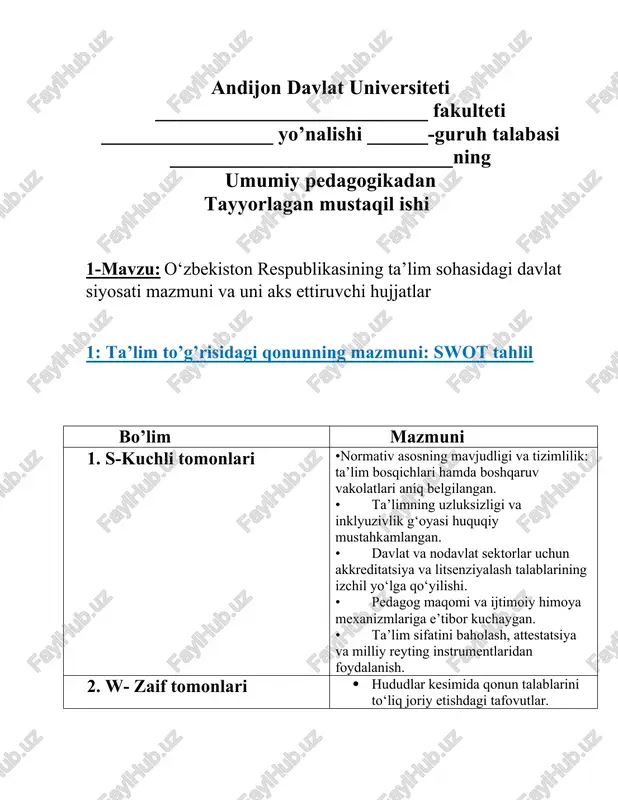 o‘zbekiston respublikasining ta’lim sohasidagi davlat siyosati — DOCX