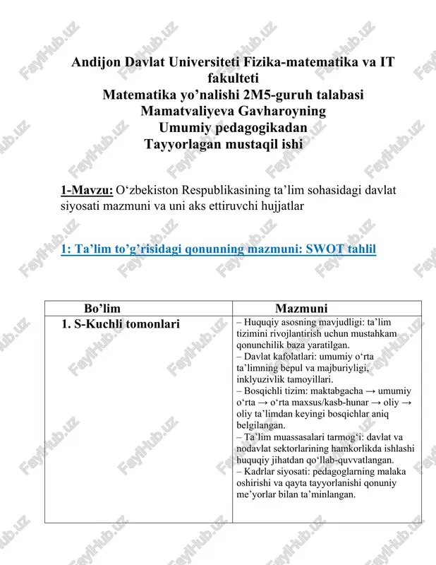 ta’lim sohasidagi davlat siyosati mazmuni — DOCX